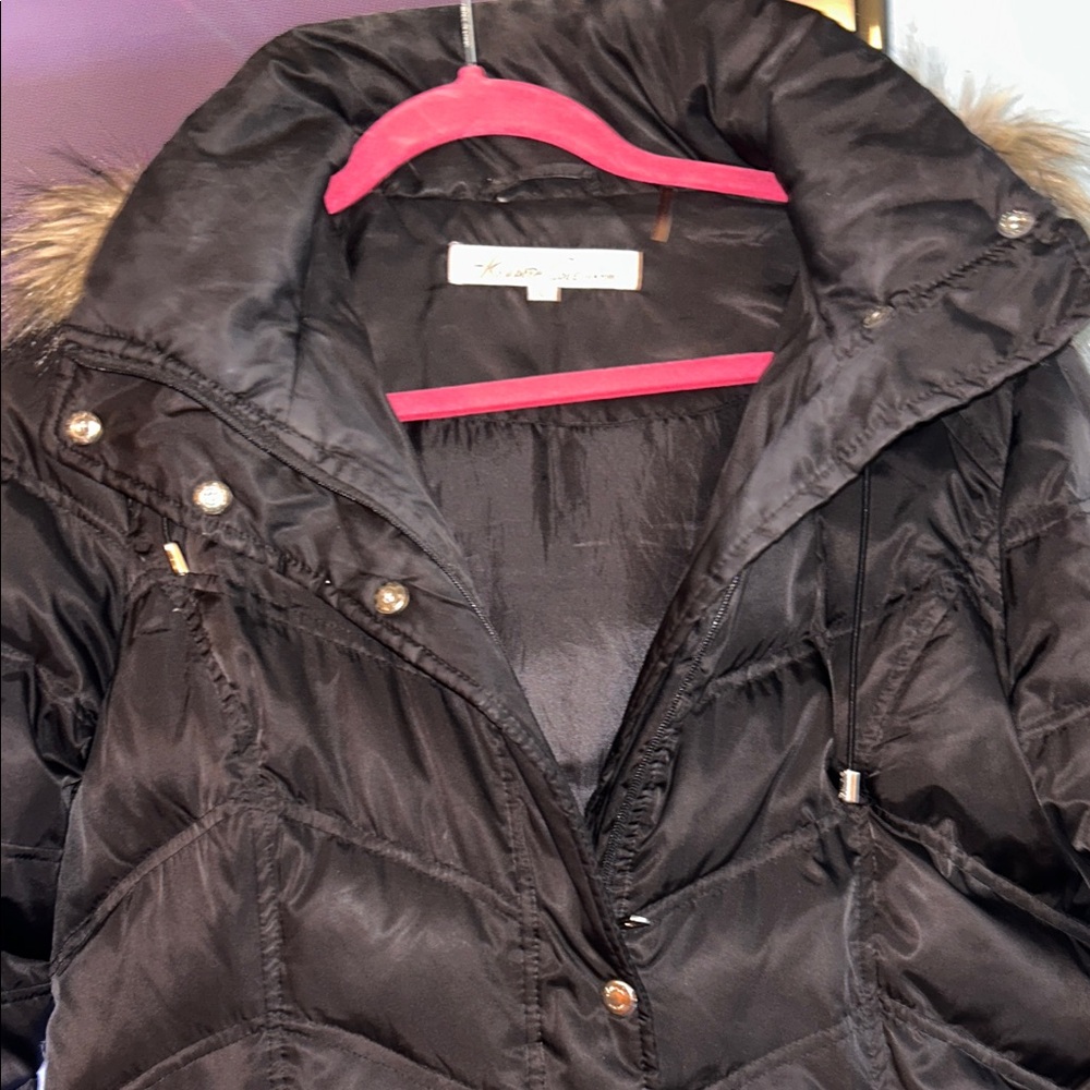 Kenneth Cole New York Size Large Women’s Black Quilted Jacket with Faux Fur Trim